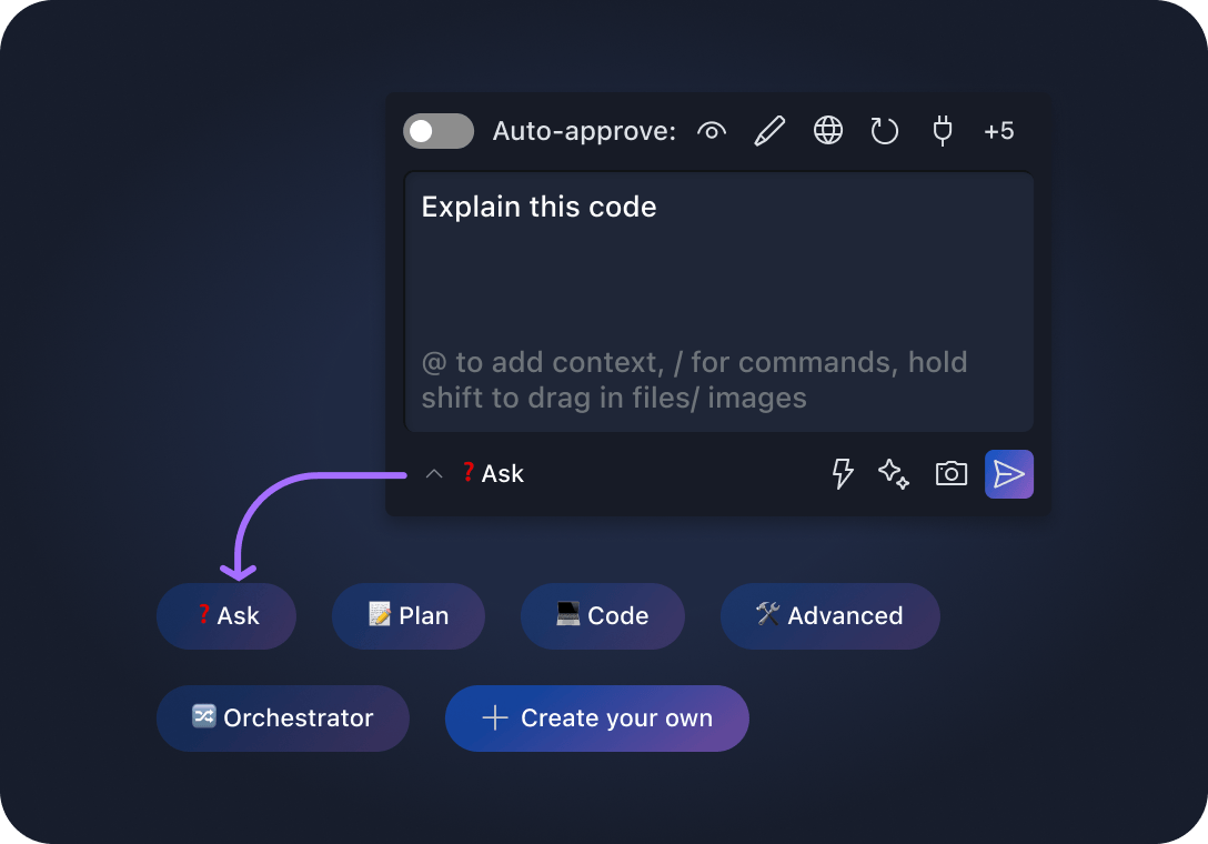 Build with agentic modes interface showing mode selection