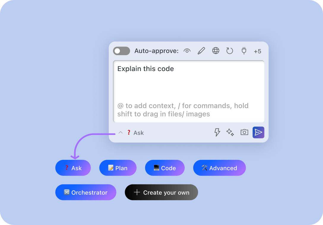 Build with agentic modes interface showing mode selection